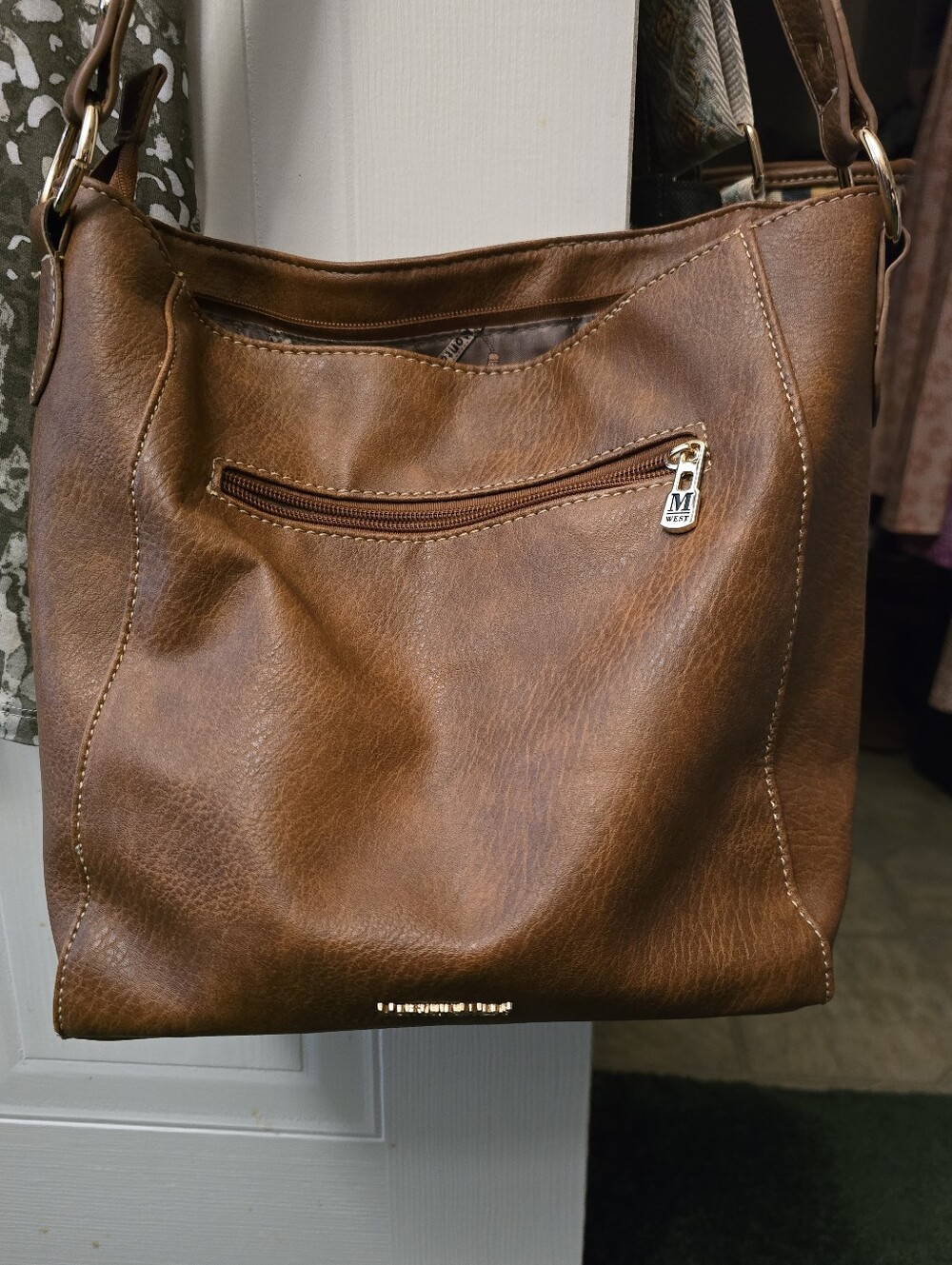 Montana West Brown Faux Leather Shoulder Bag with Front Zip